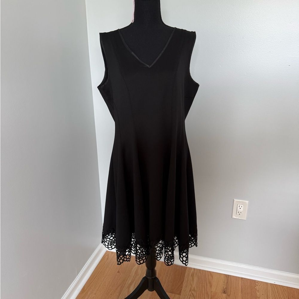 Leslie Fay Black Midi Dress with Lace Hem size 14